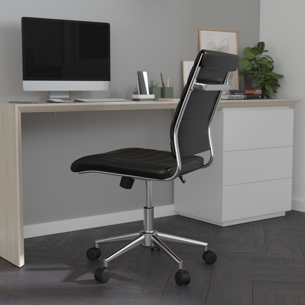 Merrick Lane Corrina Ergonomic Swivel Office Chair Ribbed Back and Seat Mid-Back Armless Computer Desk Chair with Metal Base